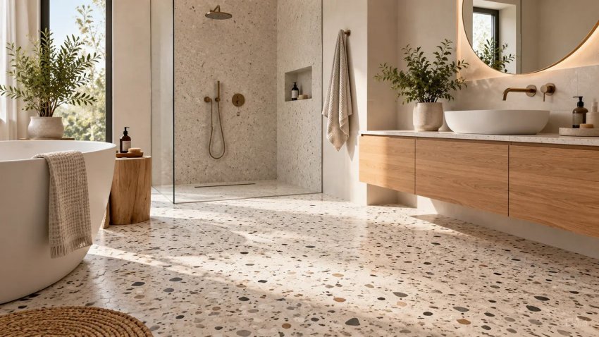 A terrazzo látványos mintázatával könnyen magára vonja a figyelmet, mégsem kell feltétlenül uralnia az egész helyiséget. A megfelelő színek, felületméretek és kiegészítők kiválasztásával harmonikus, időtálló enteriőr alakítható ki. A terrazzo burkolat használata a lakásban különösen azo...
